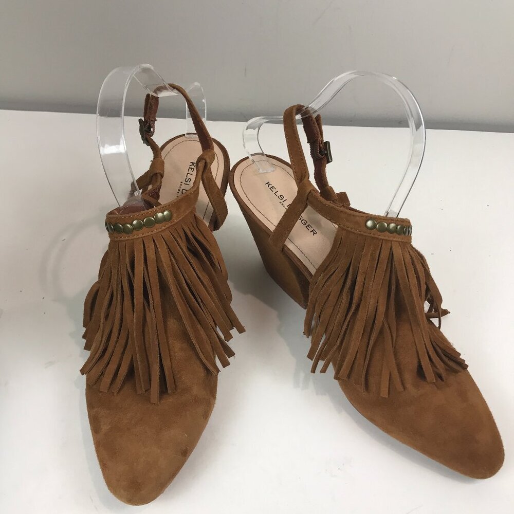 Women's Kelsi Dagger Suede sling back fringe heels Size US10